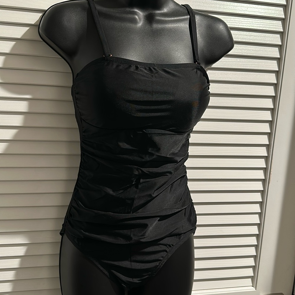 NWT Coppersuit One Piece Black Swimsuit with adjustable Straps and Built in Bra.
